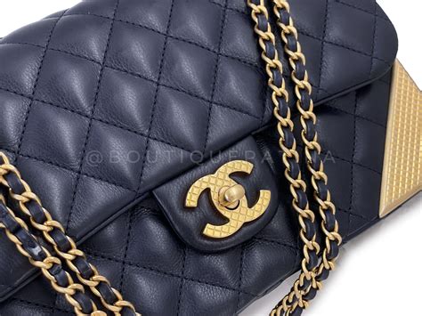 Chanel Quilted Rock the Corner Flap Bag Navy Blue Aged Gold HW